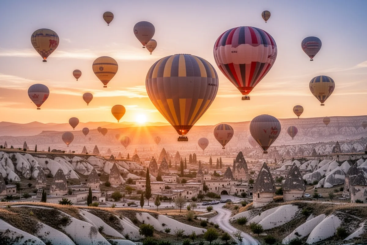 Cappadocia hot air balloons at sunrise romantic honeymoon destination Turkey